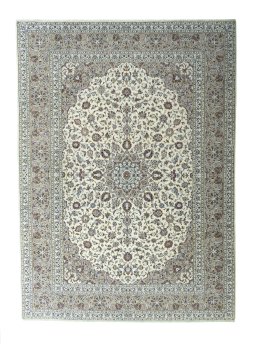 Full view of 2000s Kashan rug from Iran / Persia, 351 × 255 cm in Beige tones