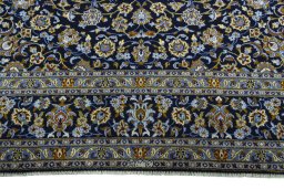 Full view of 2000s Kashan rug from Iran / Persia, 385 × 293 cm in Blue tones