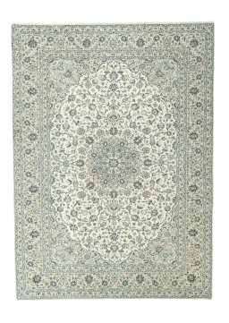 Full view of 2000s Kashan rug from Iran / Persia, 403 × 294 cm in Beige tones