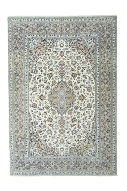 Full view of 2000s Kashan rug from Iran / Persia, 363 × 248 cm in Beige tones