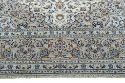 Full view of 2000s Kashan rug from Iran / Persia, 363 × 248 cm in Beige tones