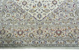 Full view of 2000s Kashan rug from Iran / Persia, 355 × 245 cm in Beige tones
