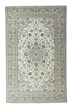 Full view of 2000s Kashan rug from Iran / Persia, 317 × 200 cm in Beige tones