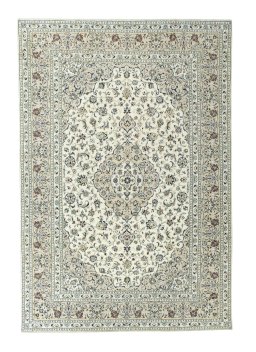 Full view of 2000s Kashan rug from Iran / Persia, 351 × 240 cm in Beige tones