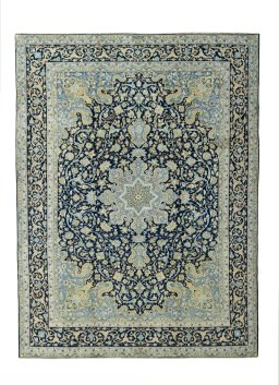 Full view of 2000s Kashan rug from Iran / Persia, 355 × 265 cm in Beige tones