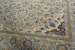 Close-up detail of 2000s Kashan rug from Iran / Persia showing Wool weave