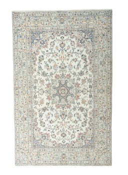 Full view of 2000s Kashan rug from Iran / Persia, 306 × 196 cm in Beige tones