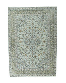 Full view of 1970s Kashan rug from Iran / Persia, 355 × 248 cm in Blue tones