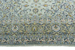 Full view of 1970s Kashan rug from Iran / Persia, 355 × 248 cm in Blue tones