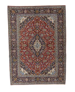 Full view of 2000s Kashan rug from Iran / Persia, 290 × 210 cm in Red tones