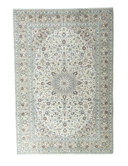 Full view of 2000s Kashan rug from Iran / Persia, 363 × 249 cm in Beige tones