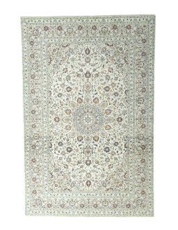 Full view of 2000s Kashan rug from Iran / Persia, 301 × 197 cm in Beige tones