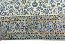 Full view of 2000s Kashan rug from Iran / Persia, 411 × 301 cm in Beige tones