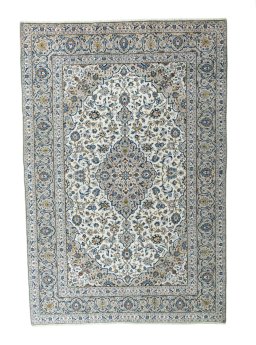 Full view of 2000s Kashan rug from Iran / Persia, 372 × 251 cm in Beige tones