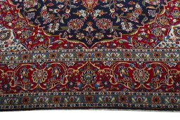 Full view of 2000s Kashan rug from Iran / Persia, 434 × 305 cm in Blue tones