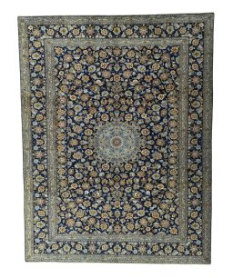 Full view of 2000s Kashan rug from Iran / Persia, 407 × 311 cm in Brown tones