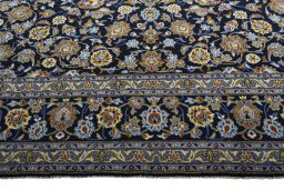 Full view of 2000s Kashan rug from Iran / Persia, 403 × 320 cm in Blue tones