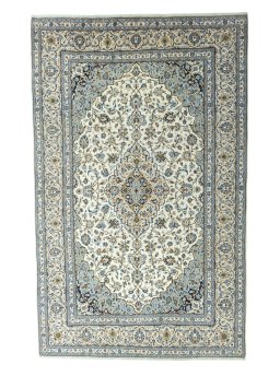 Full view of 2000s Kashan rug from Iran / Persia, 394 × 247 cm in Beige tones