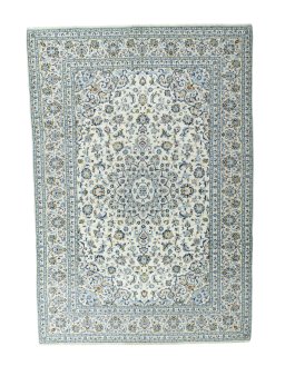 Full view of 2000s Kashan rug from Iran / Persia, 347 × 241 cm in Beige tones