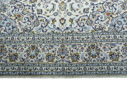 Full view of 2000s Kashan rug from Iran / Persia, 347 × 241 cm in Beige tones