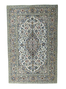 Full view of 2000s Kashan rug from Iran / Persia, 304 × 195 cm in Beige tones