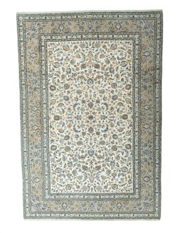 Full view of 2000s Kashan rug from Iran / Persia, 367 × 251 cm in Beige tones