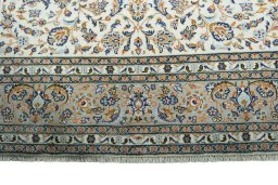 Full view of 2000s Kashan rug from Iran / Persia, 367 × 251 cm in Beige tones