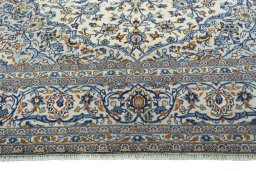 Full view of 2000s Kashan rug from Iran / Persia, 401 × 301 cm in Beige tones