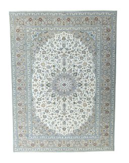 Full view of New Kashan rug from Iran / Persia, 400 × 300 cm in Beige tones