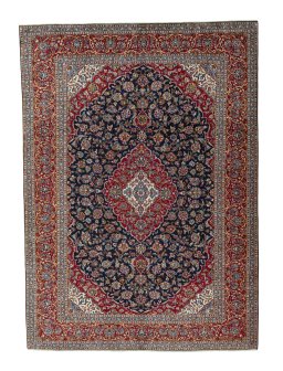 Full view of 2000s Kashan rug from Iran / Persia, 427 × 308 cm in Blue tones