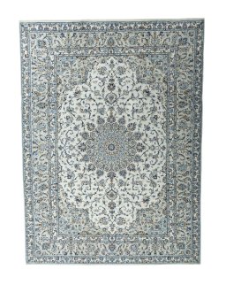 Full view of 2000s Kashan rug from Iran / Persia, 396 × 294 cm in Beige tones