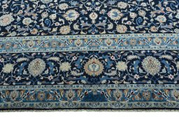 Full view of 2000s Kashan rug from Iran / Persia, 410 × 308 cm in Blue tones