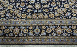 Full view of 1970s Kashan rug from Iran / Persia, 380 × 283 cm in Blue tones