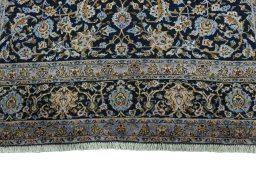Full view of 2000s Kashan rug from Iran / Persia, 346 × 214 cm in Blue tones