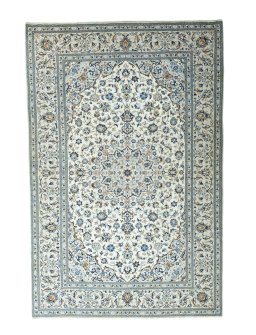 Full view of 2000s Kashan rug from Iran / Persia, 302 × 200 cm in Beige tones