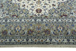 Full view of 2000s Kashan rug from Iran / Persia, 295 × 202 cm in Beige tones