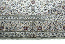 Full view of 2000s Kashan rug from Iran / Persia, 394 × 293 cm in Beige tones