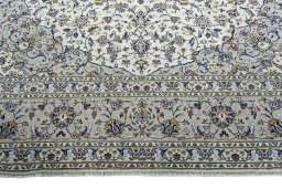 Full view of 2000s Kashan rug from Iran / Persia, 400 × 300 cm in Beige tones