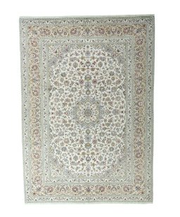 Full view of 2000s Kashan rug from Iran / Persia, 343 × 246 cm in Beige tones