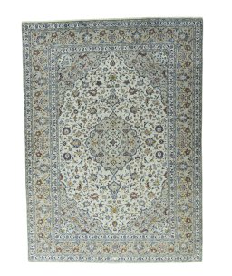 Full view of 2000s Kashan rug from Iran / Persia, 343 × 251 cm in Beige tones