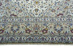 Full view of 2000s Kashan rug from Iran / Persia, 343 × 251 cm in Beige tones