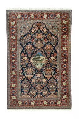 Full view of 1930s Kashan rug from Iran / Persia, 207 × 135 cm in Blue tones