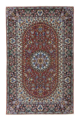 Full view of 2000s Kashan rug from Iran / Persia, 218 × 136 cm in Red tones