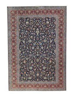 Full view of 2000s Kashan rug from Iran / Persia, 388 × 270 cm in Blue tones