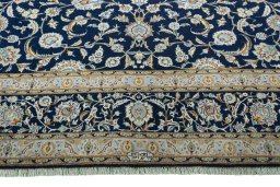Full view of 2000s Kashan rug from Iran / Persia, 415 × 315 cm in Blue tones
