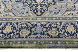 Full view of 2000s Kashan rug from Iran / Persia, 353 × 226 cm in Blue tones