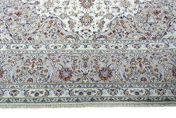 Full view of 2000s Kashan rug from Iran / Persia, 407 × 297 cm in Beige tones