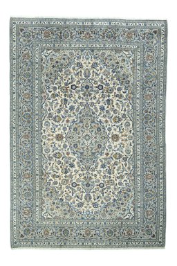 Full view of 2000s Kashan rug from Iran / Persia, 358 × 245 cm in Beige tones