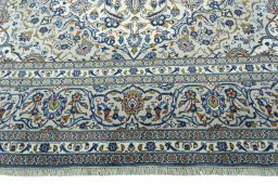 Full view of 2000s Kashan rug from Iran / Persia, 358 × 245 cm in Beige tones