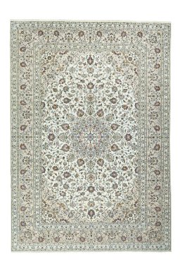 Full view of 2000s Kashan rug from Iran / Persia, 353 × 248 cm in Beige tones